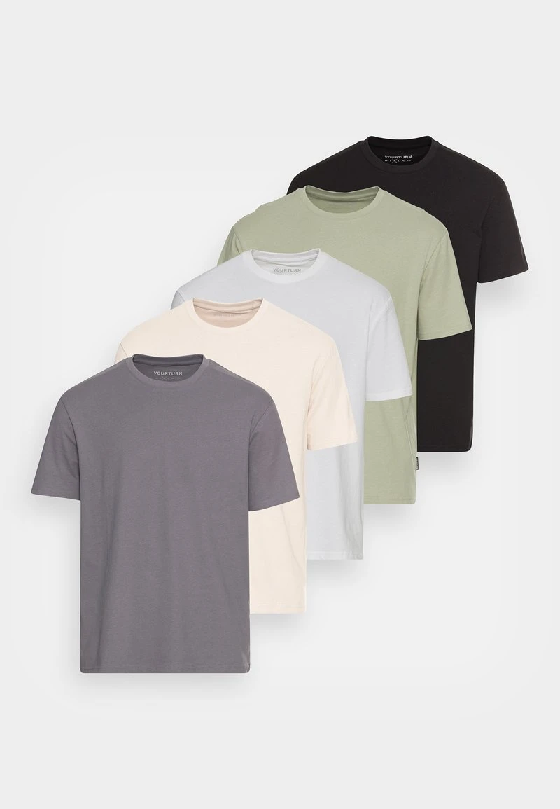YOURTURN 5 PACK UNISEX - T-shirt Basic - Dark Grey/white/beige 8 YOURTURN 5 PACK UNISEX - T-shirt Basic - Dark Grey/white/beige - immagine 6